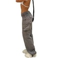 thumbnail image 2 of Liacowi Women Juniors Baggy Cargo Pants Low Waist Wide Leg Sweatpants Casual Drawstring Loose Pocket Joggers Trousers Hippie Punk, 2 of 6