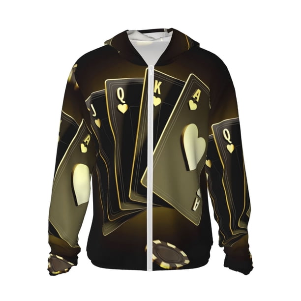 Balery Casino Cards 1 Sudadera ligera de manga larga con capucha y protección solar UPF 50+ para hombre y mujer, ideal para pesca y running-Small