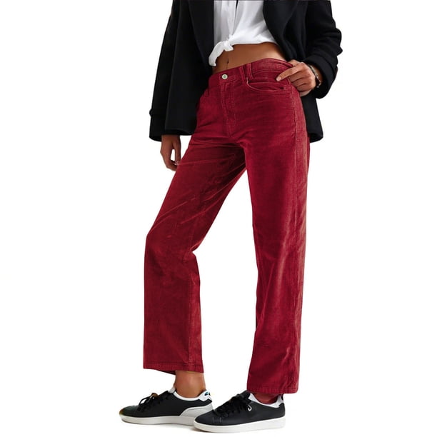 WILLBEST Pantalones Casuales para Mujer: Estilo Retro de Pana con Bolsillos Verticales, Rectos y Pequeños para Un Estilo Informal y Cotidiano. Grande