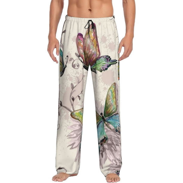 Fotbe Flying Butterflies-1 Pantalones de Pijama para Hombre, Pantalones de Dormir, Pantalones de Casa con Cintura Ajustable y Bolsillos-3X-Large