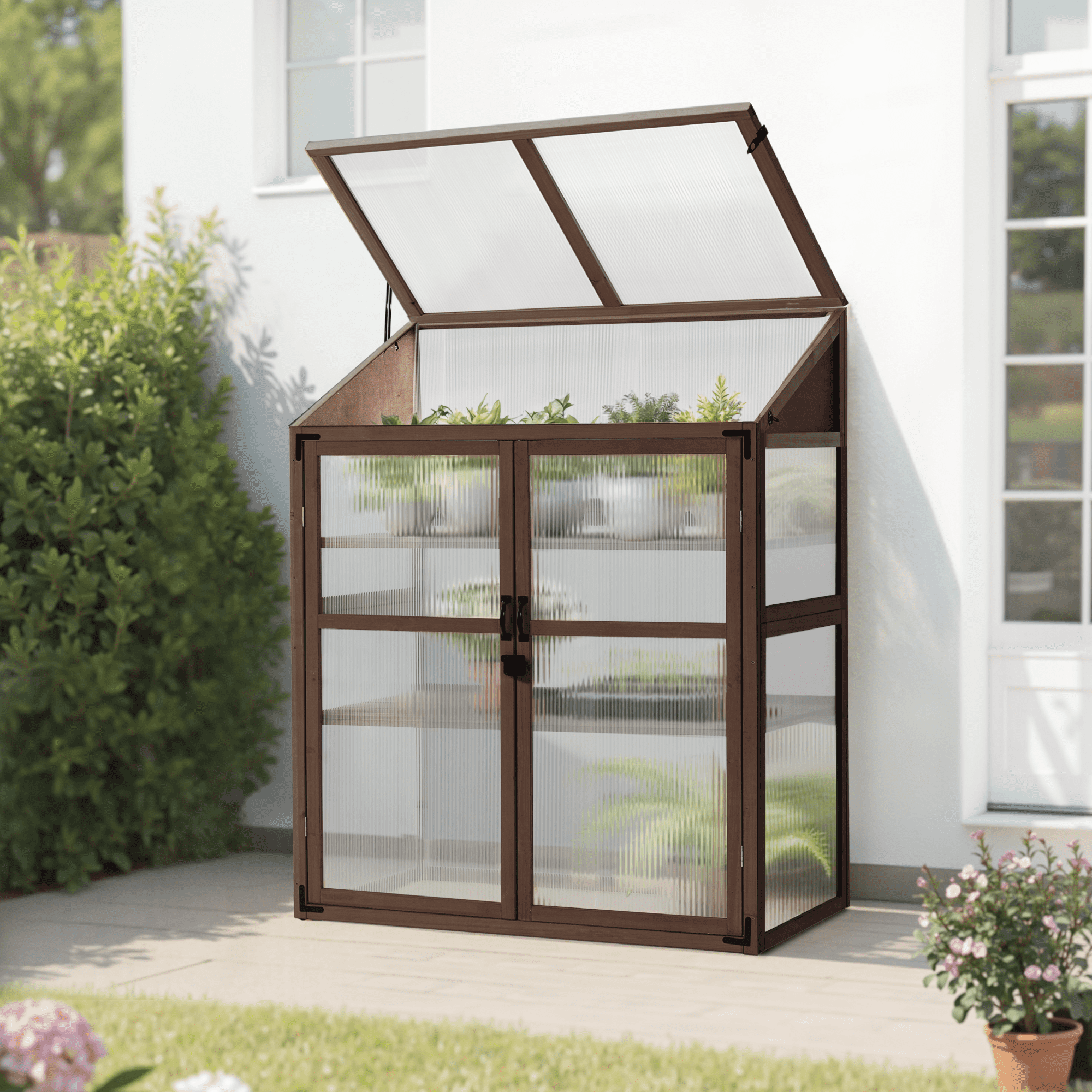 MCombo Cold Frame Large Wooden Greenhouse Cabinet Garden with Adjustable Shelves for Outdoor Indoor Use, 1344