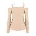 thumbnail image 4 of TKLPEHG Long Sleeve Tops for Women V-Neck Cold Shoulder Tops Solid Color Casual Fall Tops Comfy Lightweight Loose Fashion Blouses Pullover (Beige,XL), 4 of 5