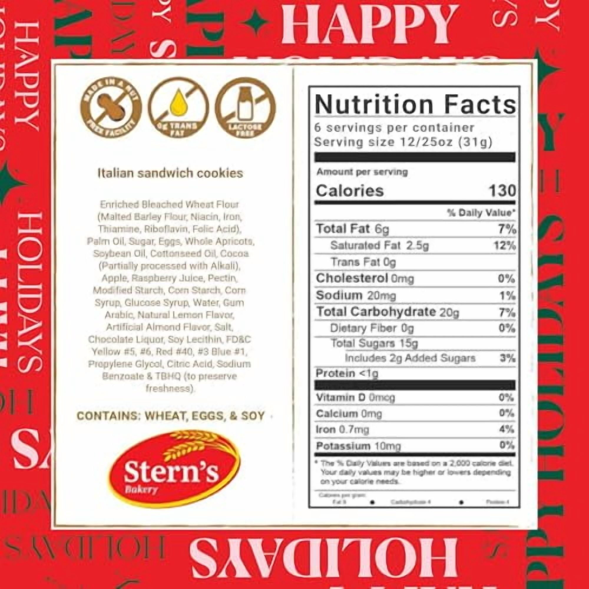 Christmas Cookies | Italian Chocolate Cookies Individually Wrapped Topped with Christmas Jimmies | Food Gift Baskets for Men, Women, Colleagues & Friends | Nut Free | Stern’s Bakery