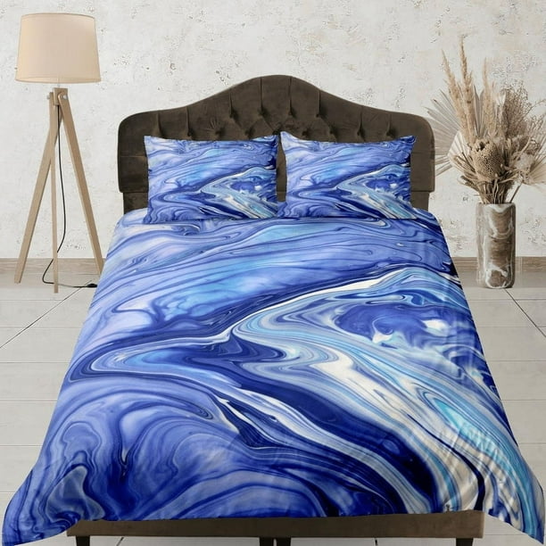 Púrpura Azul Mármol Ropa de Cama Conjunto de Dormitorio Contemporáneo Estética Funda Nórdica,