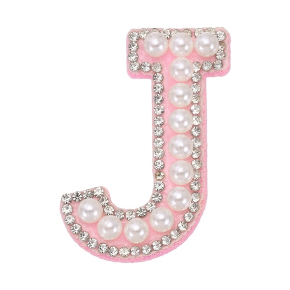 Uxcell Iron on Pearl Letter J Patches, Pearl Rhinestone A-Z Alphabet Self Adhesive Sew on Patches, Glitter Letter Applique for Clothes Fabric DIY Backpack, Pink