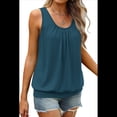 thumbnail image 2 of Camiseta de Tirantes Holgada de Verano para Mujer, Plisada, con Cuello Redondo, Informal, Sin Mangas, Verde Pavo Real, Talla M, 2 of 8