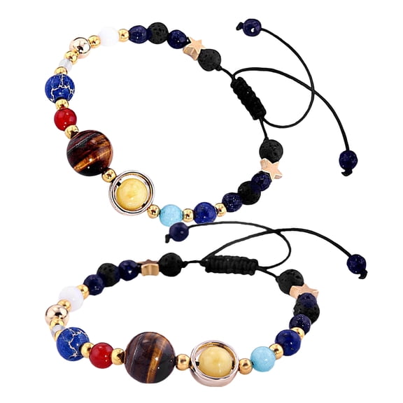 ELAYARD Solar System Bracelet Black Resin Alloy Polyester Natural Stones for Decoration