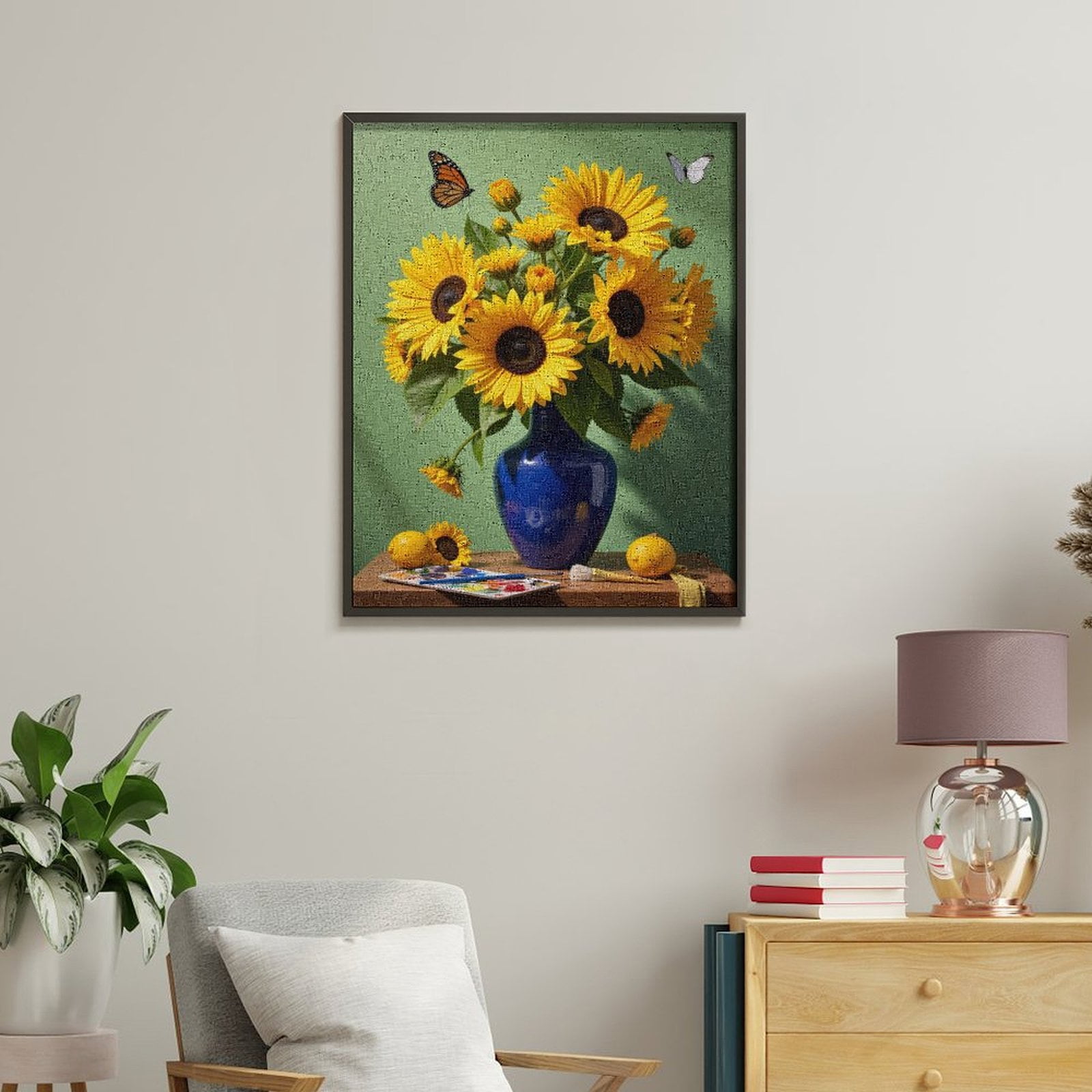 Paint By Numbers Kit for Adults Beginner - DIY Sunflowers Vase Art Butterflies Colors Canvas Painting Kits for Adults, Frameless Paint By Number for Adults for Home Wall Decor 16x20 Inch