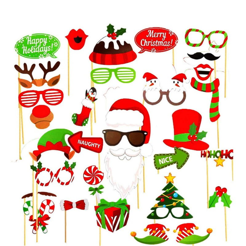 Christmas Selfie Photo Booth Party Props Mustache Beard Xmas Photography 