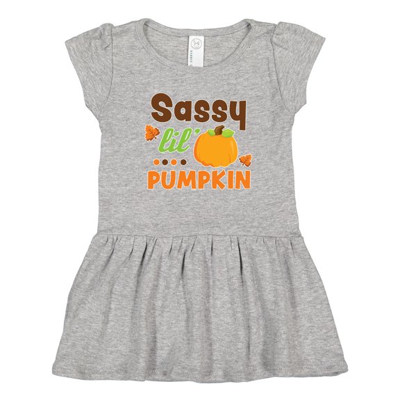 Inktastic Thanksgiving Sassy Lil Pumpkin with Fall Leaves Girls Toddler Dress