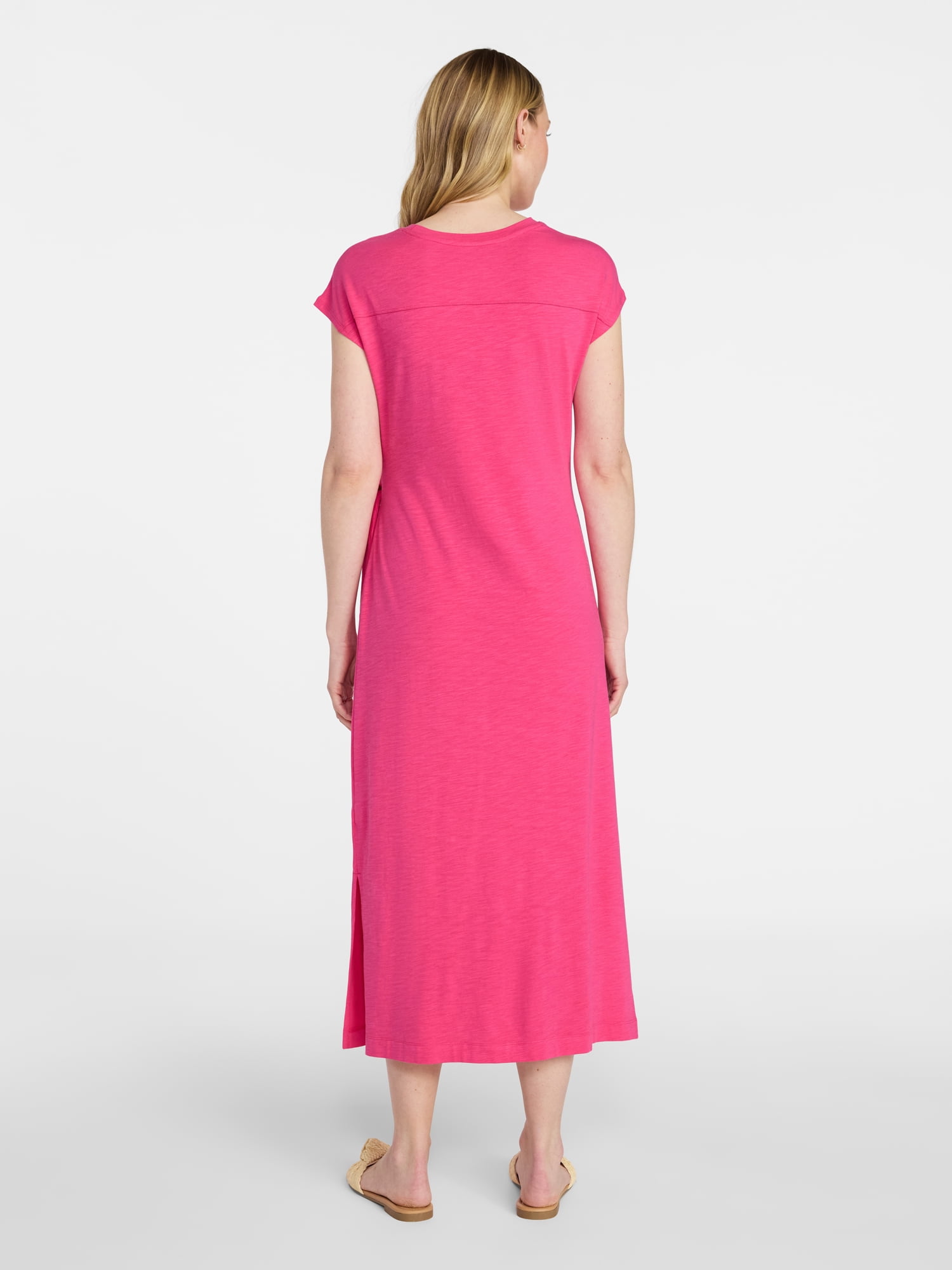 Time and Tru Women's and Women's Plus Side Tie Midi Dress with Dolman Sleeves, Sizes XS-4X