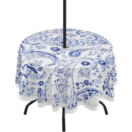 

Hyjoy Paisley Flower Outdoor Round Tablecloth 60 Waterproof Spillproof Polyester Fabric Table Cover with Zipper Umbrella Hole for Patio Garden Dining Party
