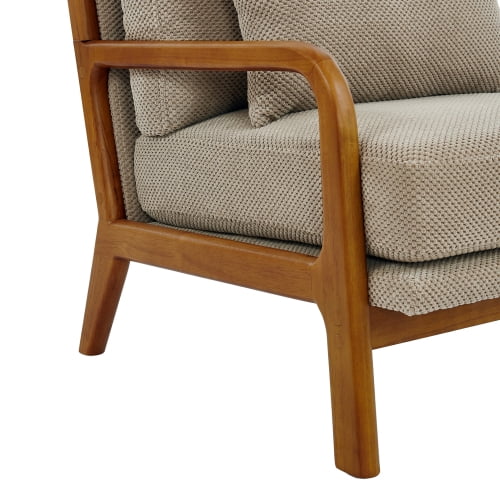 Wooden Lounge Chair with Solid Wood Armrests, Mid-Century Modern Single Sofa for Living Room, Bedroom, Balcony, Office, Camel