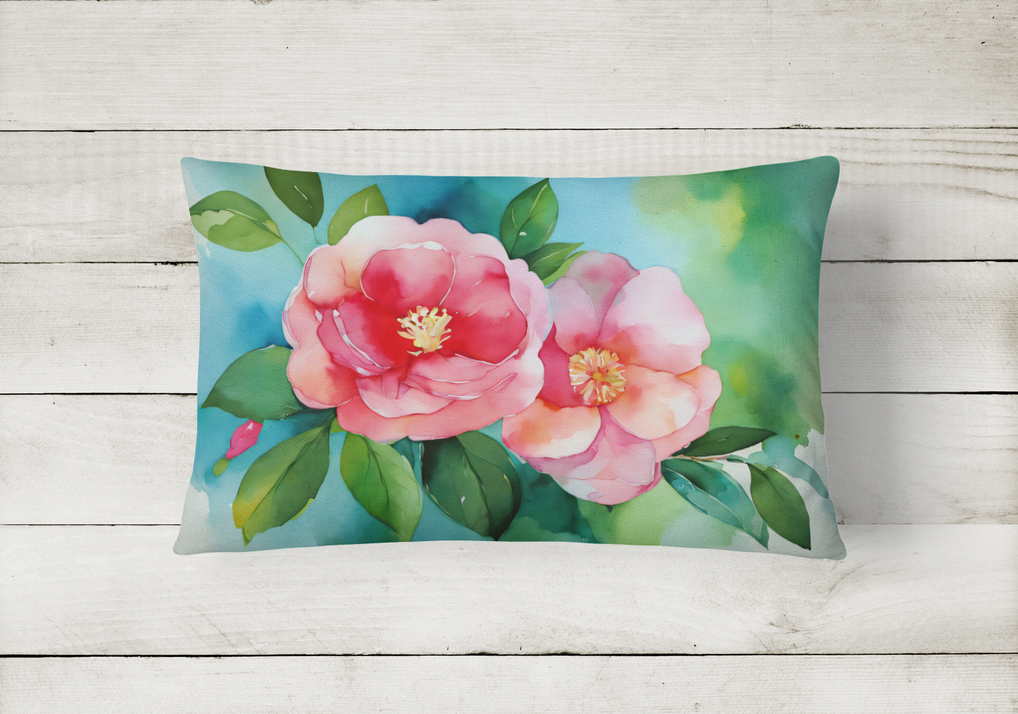 Alabama Camellia in Watercolor Fabric Decorative Pillow 12 in x 16 in - image 2 of 4