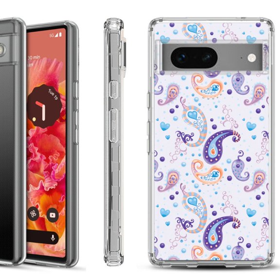 Shockproof Phone Case for Google Pixel 8a 5G, Hybrid Case Cover, by OneToughShield - Paisley Purple