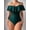 Dark Green, variant on Women's Off-Shoulder Ruffled One-Piece Swimsuit with Sheer Waist Panel