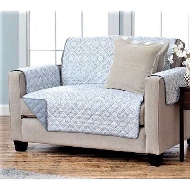 Reversible Quilted Furniture Protector-Loveseat (75"x88")-Blue/White