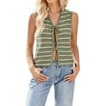 thumbnail image 2 of Women'S 2025 Summer Trendy Crochet Knit V Neck Sleeveless Tie Front Striped Sweater Vests Beach Outfits Army Green XL, 2 of 9