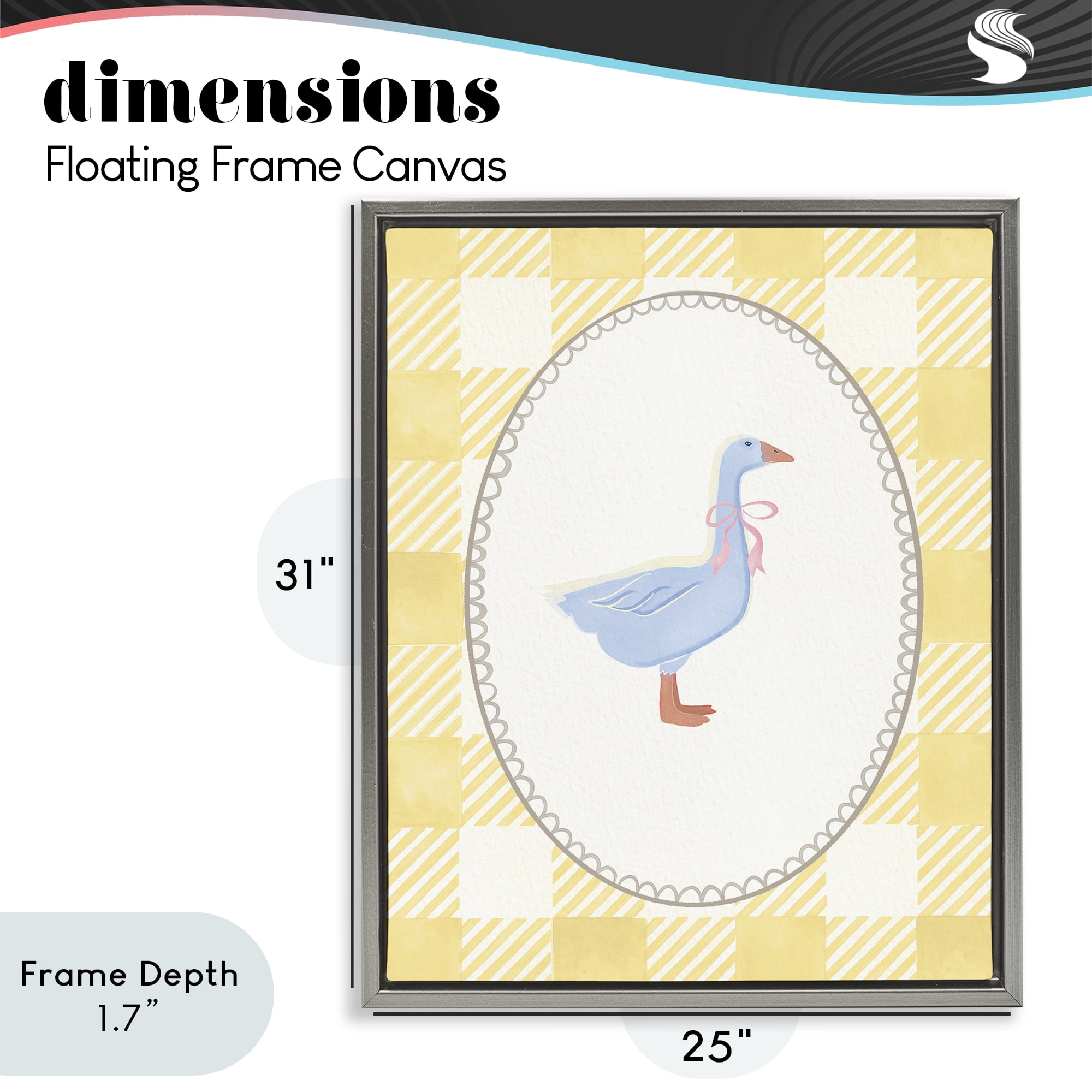 Stupell Industries Little Goose on Yellow Gingham Gray Framed Floater Canvas Wall Art, design by The Paper Curator