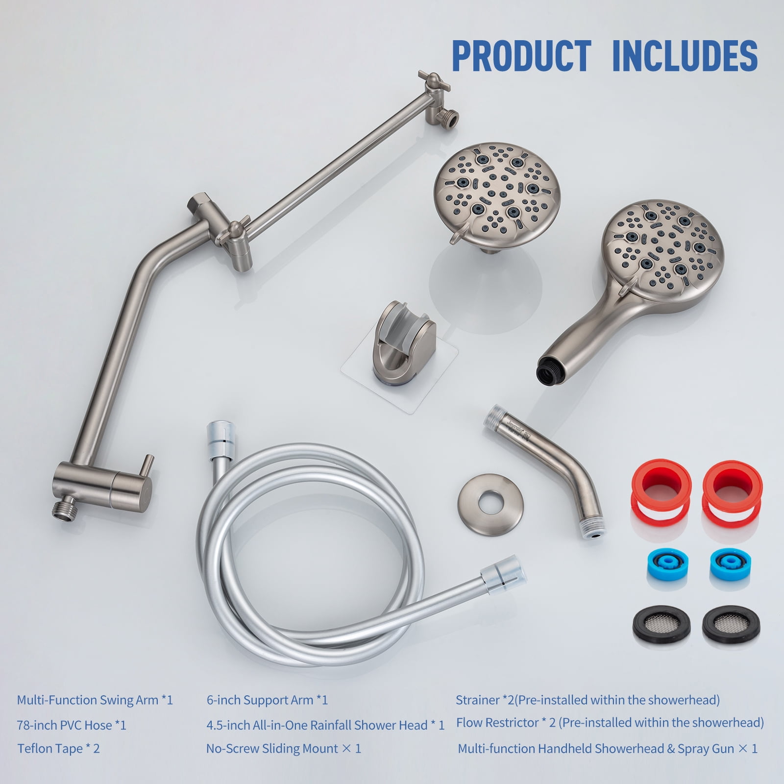 Joyrain Multi-angle adjustable showerhead& Handheld High-pressure 8 Spray Modes Shower Head, Rain Shower Combination with Multifunctional Adjustable Extension Arm