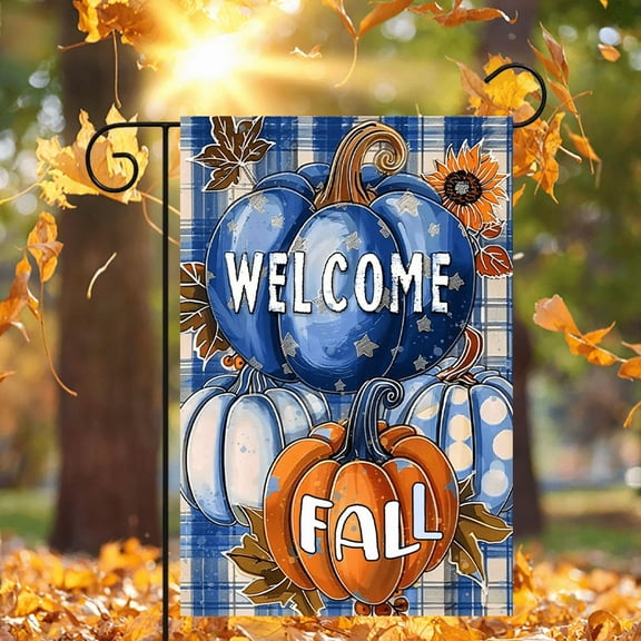 1 piece, double-sided autumn Thanksgiving Welcome Garden Flag - 2D flat blue pumpkin pattern design, courtyard sign, perfect for courtyard, lawn and outdoor decoration, garden decoration, party decor