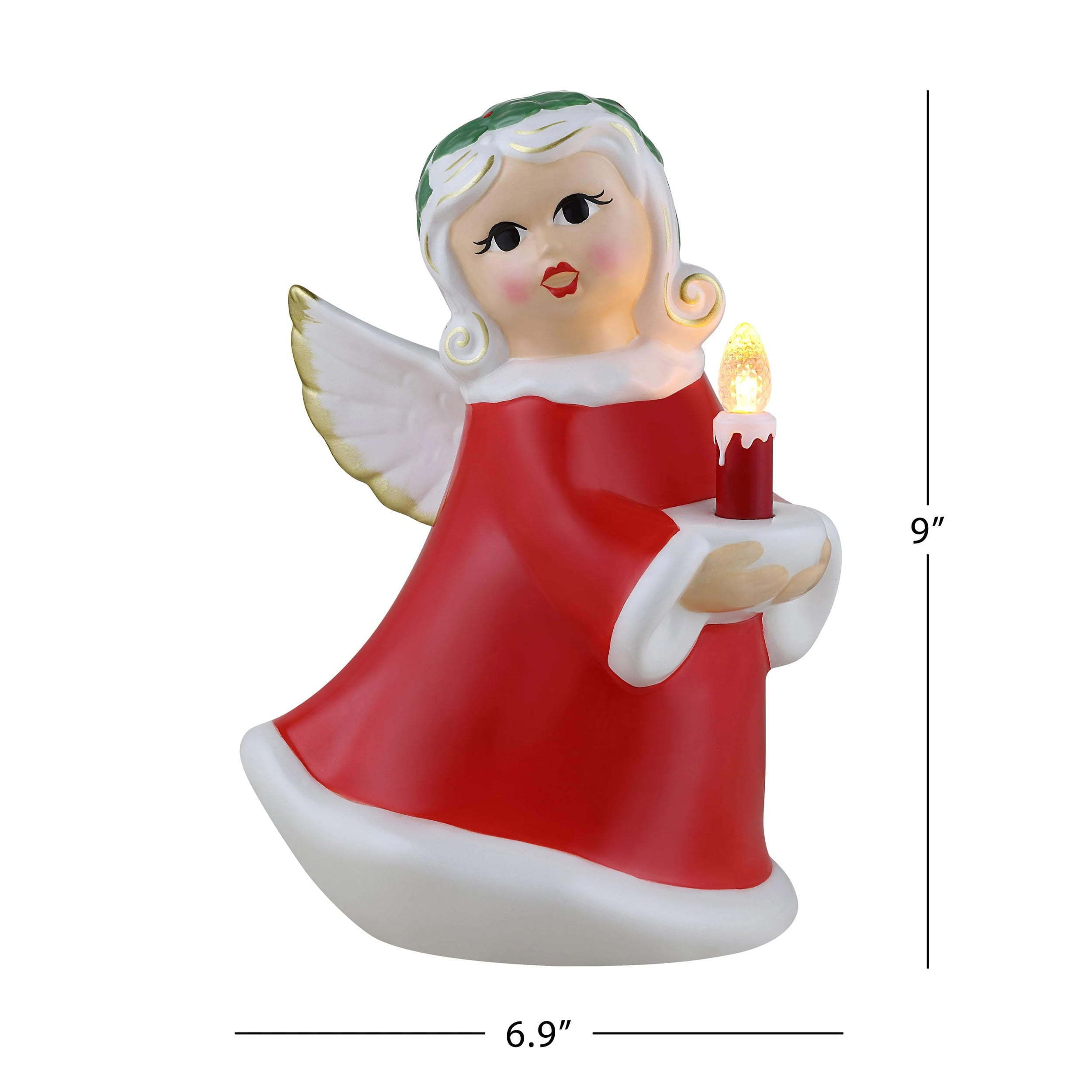 MR. CHRISTMAS Led Ceramic Angel Figurine, 9 Inch Tabletop Decor