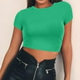 thumbnail image 2 of Gewsdrf Crop Tops,Tshirts Shirts for Women,Women's Round Neck Summer Solid Color Short T Shirt,Cute Tops,Summer Tops,Womens T Shirts,Green 1,S, 2 of 5