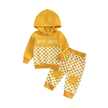 

IZhansean Newborn Baby Girls Boys 2Pcs Fall Winter Outfits Plaids Long Sleeve Hoodie Sweatshirt Tops and Pants Infant Tracksuit Yellow 18-24 Months