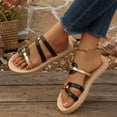 thumbnail image 4 of Xdegoge Raffia Sandals Women Woven Straw Flat Slides Boho Open Toe Casual Slip On Flip Flops Beach Vacation Summer Casual Dressy Walking Shoes, 4 of 7