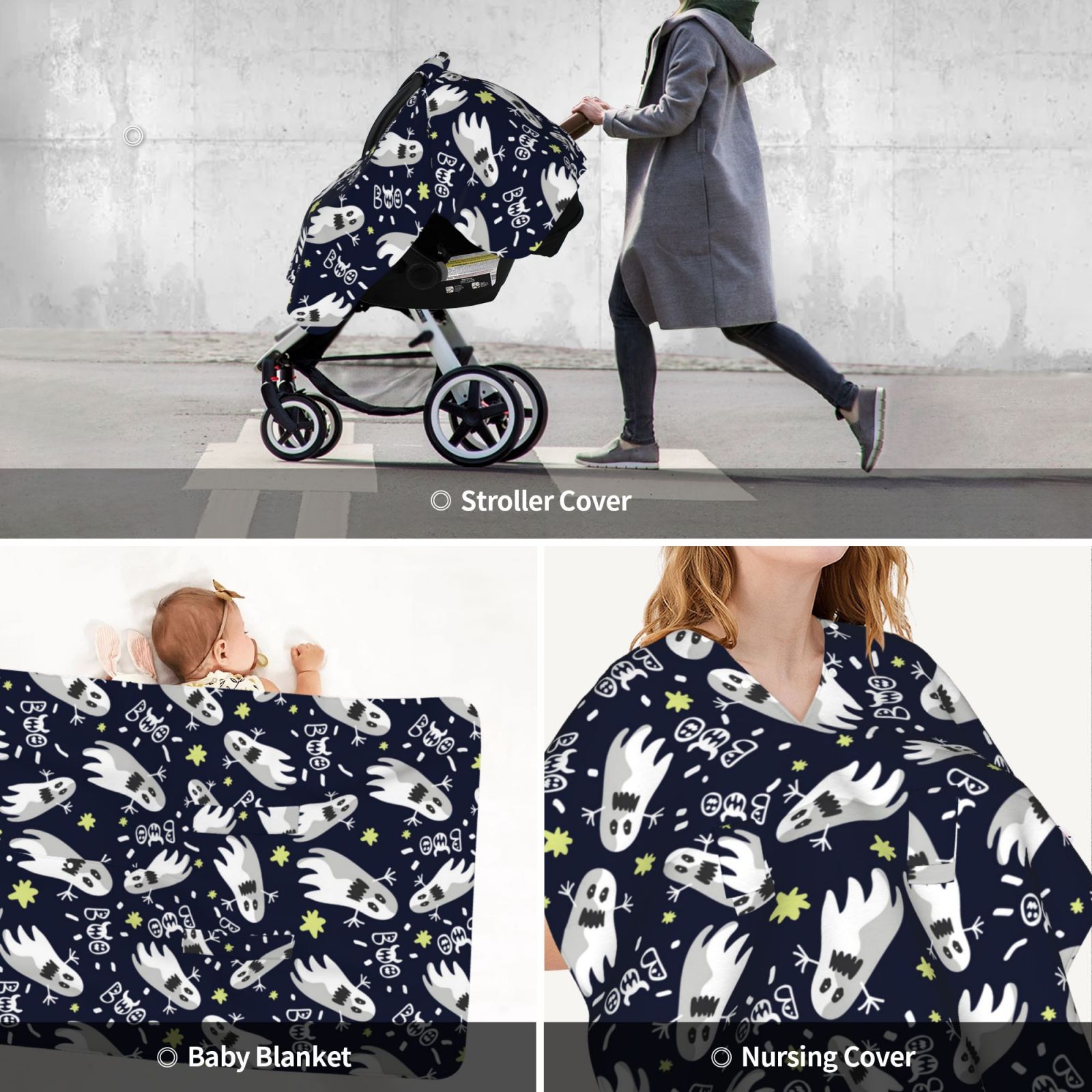 Car Seat Cover Baby - Halloween Ghost Funny A Breathable Infant Car Seat Cover for Baby Carseat, Lightweight Comfort Baby Essentials Must Haves Newborn Stuff for Girl Boy