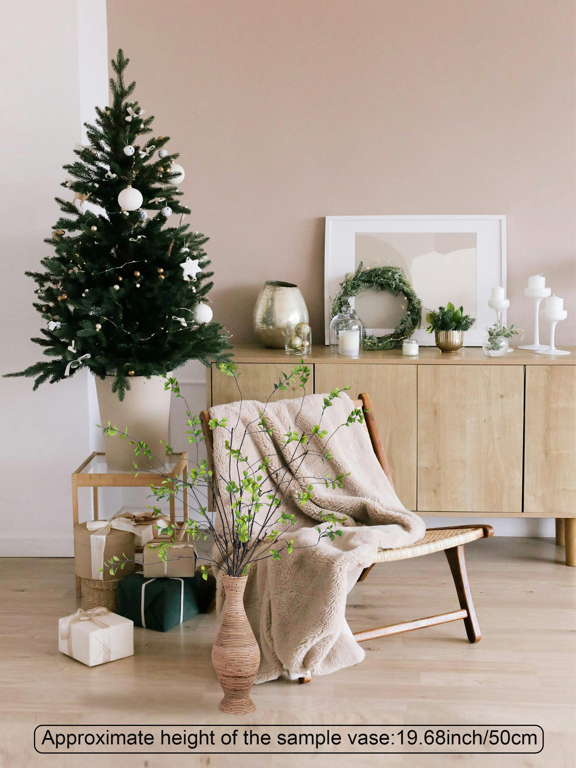 8pcs 38" Green Ficus Fake Leaves Silk Artificial Plants Tree Tall Greenery Stems Olive Branches Faux Flowers for Vases Filler Indoor Office Decorations Table Centerpiece Home Decor Forlaoers