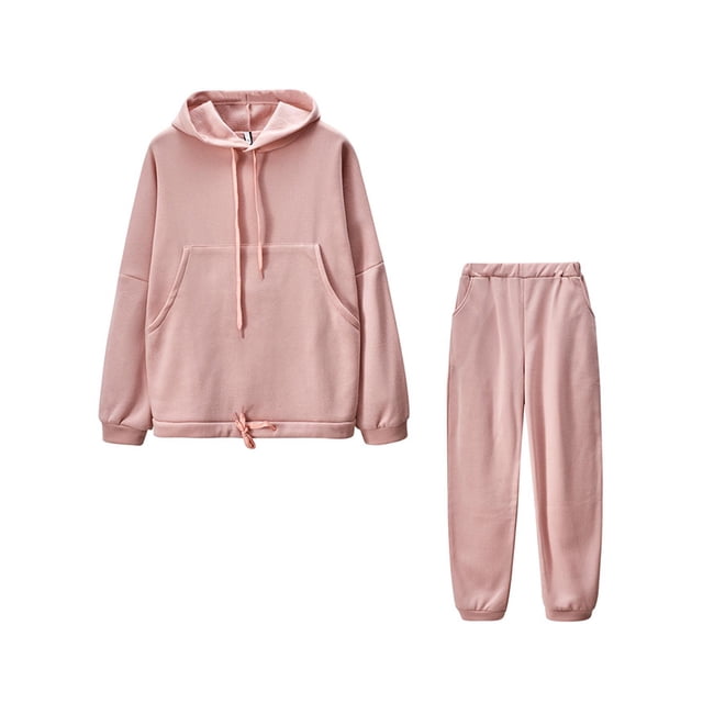 Innerwin Jogger Set Long Sleeve Women Sweatsuits Sports Drawstring Loungewear Two Piece Outfit Apricot Pink M