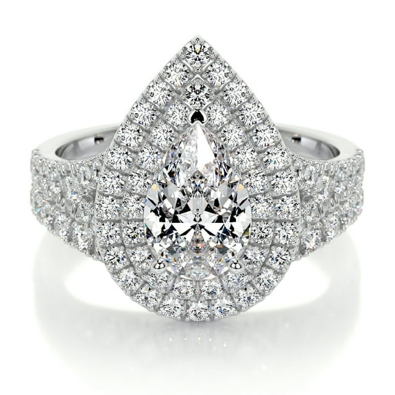 Spot Jewel 1.6 Ct Pear Cut Diamond Double Halo Ring - Elegant Lab-Created Diamond Engagement Wedding Ring - 14K White Gold Plated Rings - Perfect for Proposal Birthday and Special Gifts for Her