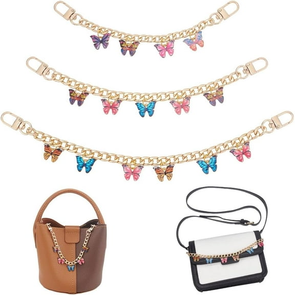 1Boxs 3Pcs Purse Chain Strap 7.8-11.8 Inch Butterfly Purse Decoration Chain Charms Short Handbag Chains DIY Crossbody Shoulder Bag Decorative Accessory Butterfly Pattern