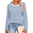 thumbnail image 2 of Womens Long Sleeve Shirts Striped Color Block Tops Fall Fashion Clothing Ribbed Crewneck Tee Blouses, 2 of 11