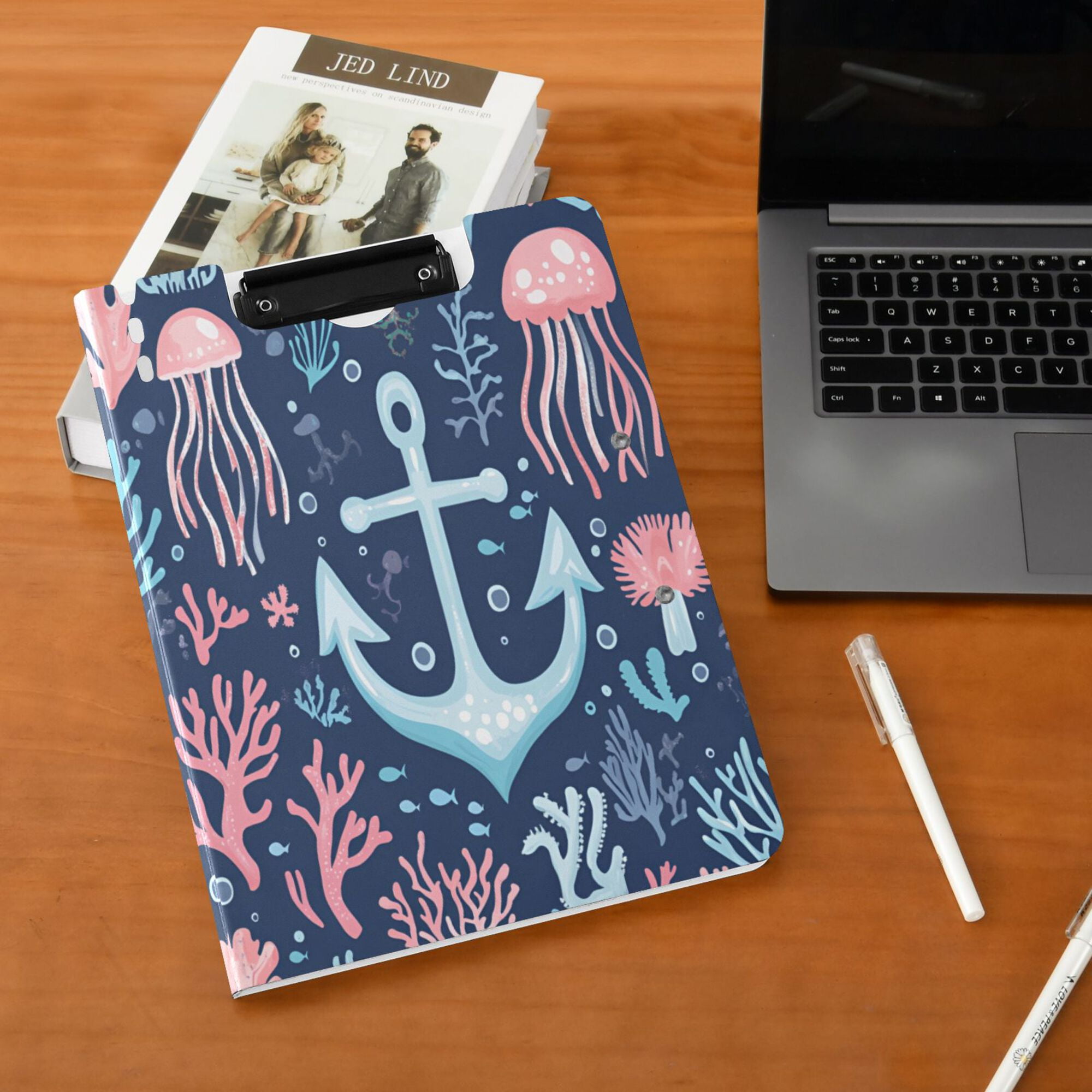 FORMRS A4 Clipboard Folder with Pen Holder Horizontal Foldable School Office Binder, Light Blue Anchor