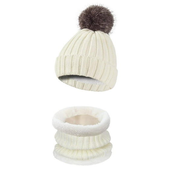 UJNDER Warm Winter Knitted Wool Plus Velvet Padded Gloves Hats and Scarves Set for Superior Cold Weather Comfort White