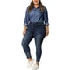 thumbnail image 2 of Camisa de mezclilla de mujer plus size Agnes Orinda de manga larga, con botones y bolsillo, 5X azul, 2 of 8