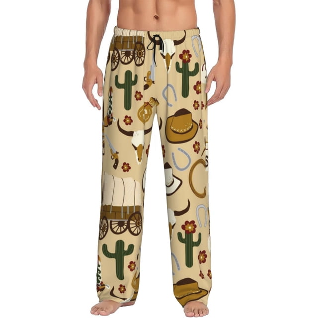 Balery Wild West Cowboy Pantalones de pijama para hombre, pijama ultraligero, pantalón de descanso-Small