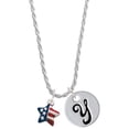 thumbnail image 1 of Delight Jewelry Silvertone Mini USA Patriotic Star Silvertone Script Initial Disc - Y - Charm Necklace, 20"+3", 1 of 4