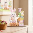 thumbnail image 4 of AZXY Easter Bunny Decorations, Wooden "Happy Easter" Bunny Figurine with Floral Accents, Cute Tabletop Decor for Home Office Indoor Party, Festive Holiday Ornament Gift for Spring Decor, 4 of 6