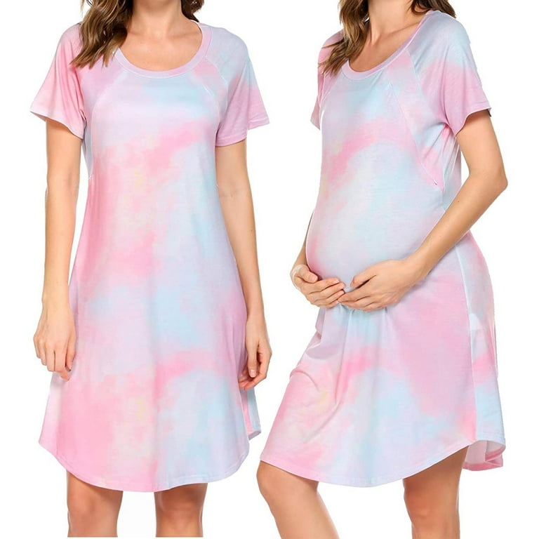 Lolmot Womens Tie Dye Nursing Dress for Breastfeeding Short Sleeve