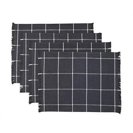 Sticky Toffee Placemats Set of 4, Woven Cotton Cloth Placemat Set, 14x19 in, Gray Farmhouse Plaid Place Mats for Kitchen or Dining Table