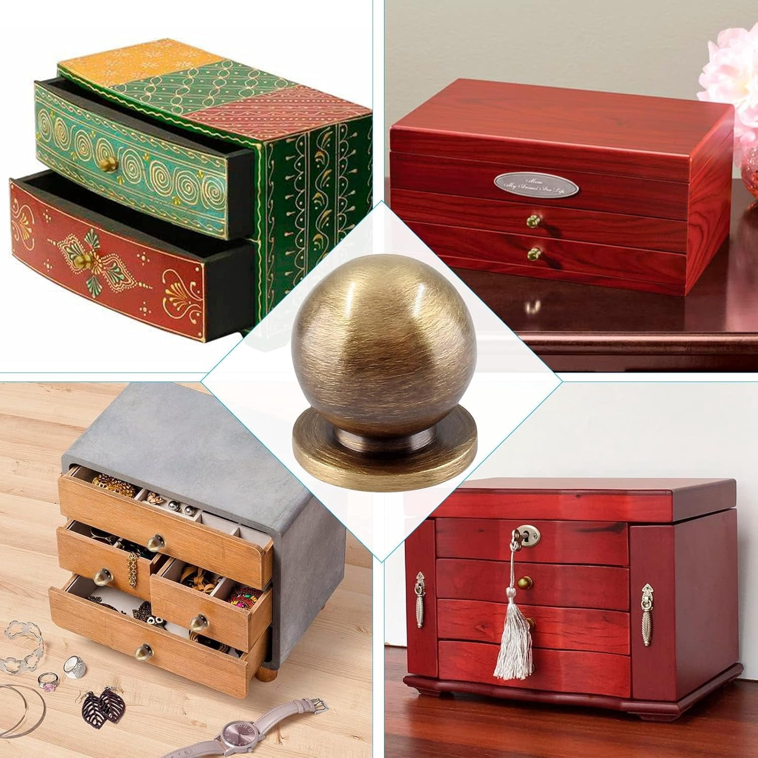 4pc 1 Inch Large Antique Bronze Solid Brass Knobs, Round Ball Drawer Pulls for Dressers, Cabinets & Wardrobes