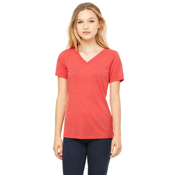 Bella   Canvas Women's Relaxed Jersey Short Sleeve V-Neck Tee , 6415 , Red Triblend , Small