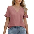 thumbnail image 1 of Mode Femme T-Shirt Col en V - Ajusté, Manches Courtes avec Ourlet à Volants pour Style Décontracté, 1 of 5