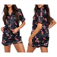 thumbnail image 2 of Pijama Navideño para Mujer con Solapa, Corta, Pantalones Cortos y Estampado de Papá . Estampado de Muleta Negra L, 2 of 7