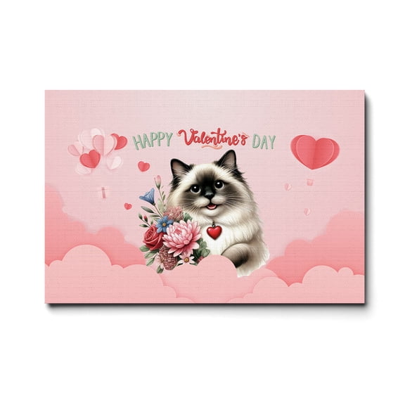 Happy Valentine's Day Ragdoll holding flowers Horizontal Matte Canvas Poster Cat Lover Kitten Owner Gifts Idea Wall Art Home Decor - 3005