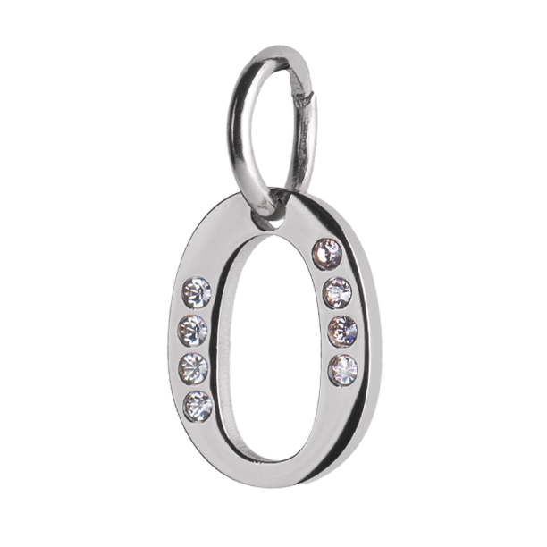 Charm para Pulsera LuckyLy, Dije Inicial Letra A, Acero Inoxidable y Zirconia Cúbica, Modelo Lizzy plateado Letra O