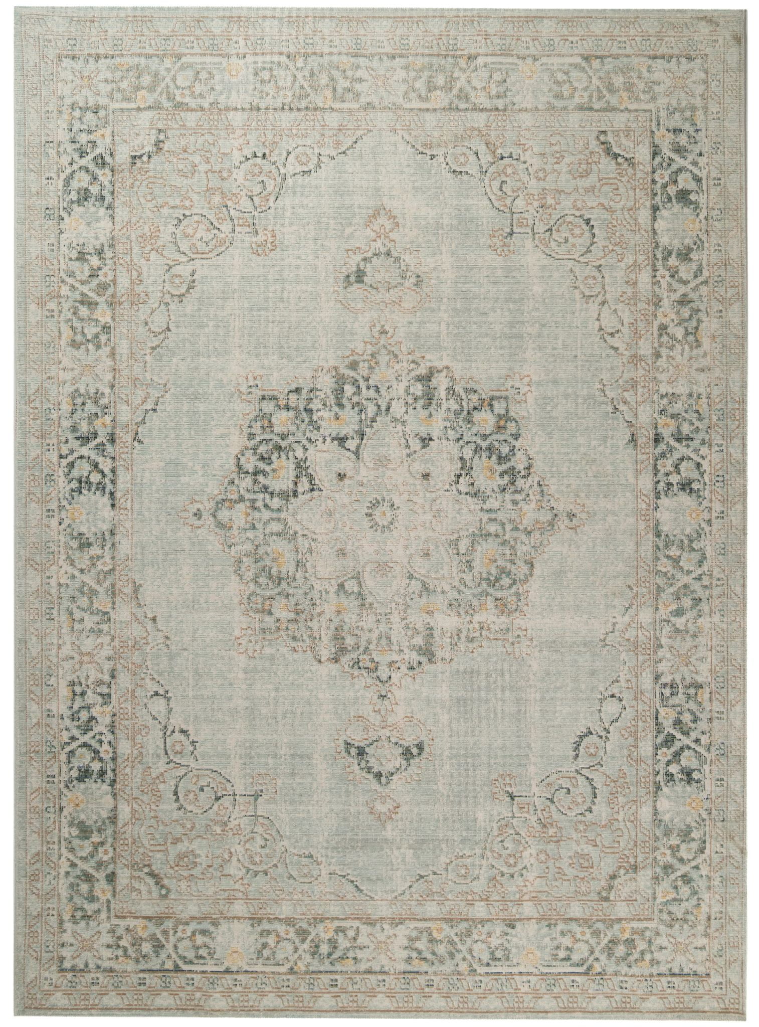 Sea Green Medallion Polyester Rectangular Area Rug 5'3" x 7'3"